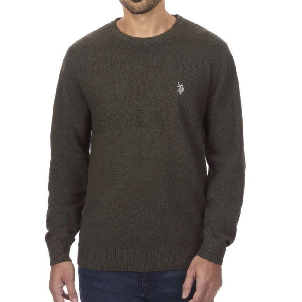 U.S. Polo Assn Men's Textured Chest Stripe Crew Neck Sweater